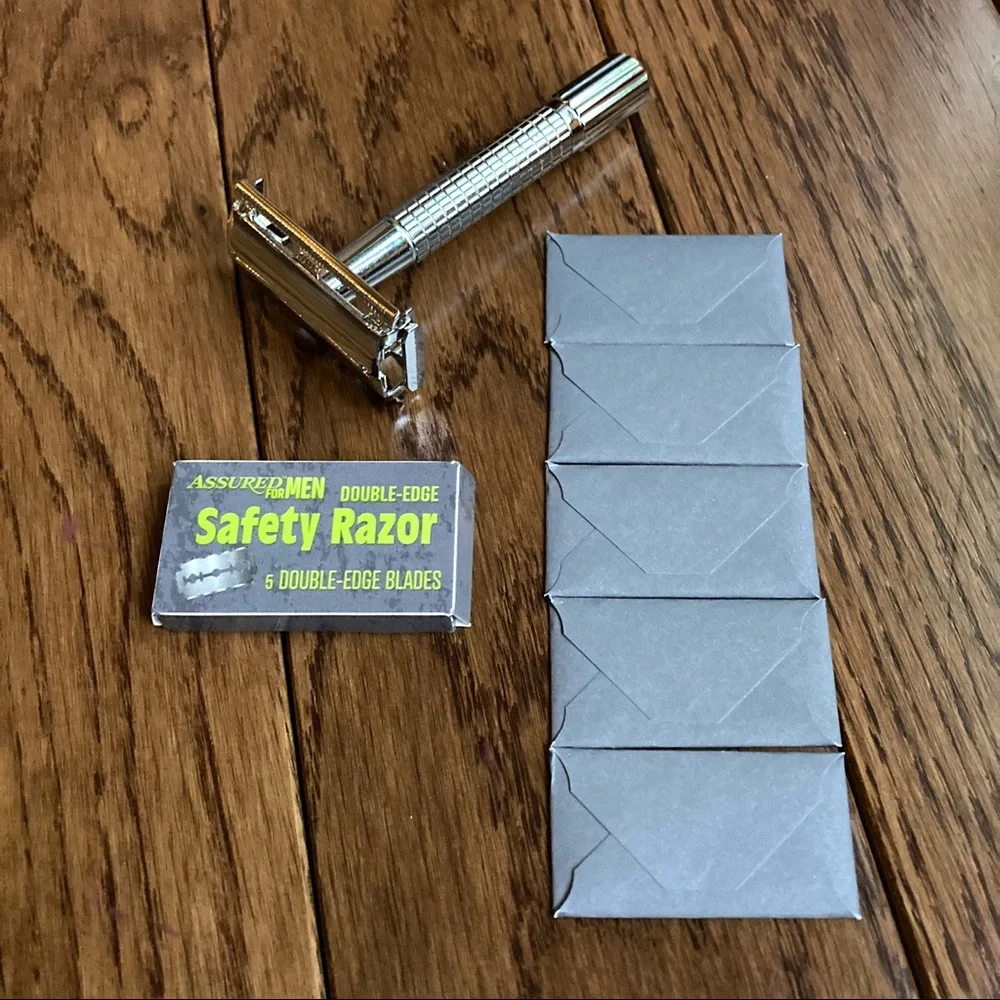 2 Safety Shaving Razor Sets Stainless Steel Shaver Each with 5 Refill Blades NIP